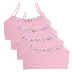 4pcs Girls Training Bra Girls Lace Cotton Training Bras Transpirable Sports Cami Bras Strap Bralette, de 8 a 14 años Rosa