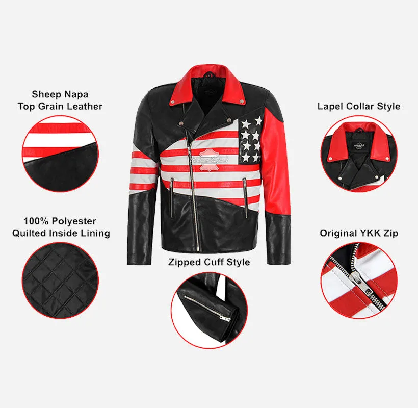 AMERICAN FLAG Men's Leather Jacket Biker Style Jacket