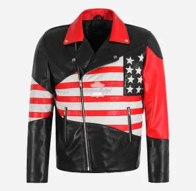 AMERICAN FLAG Men's Leather Jacket Biker Style Jacket