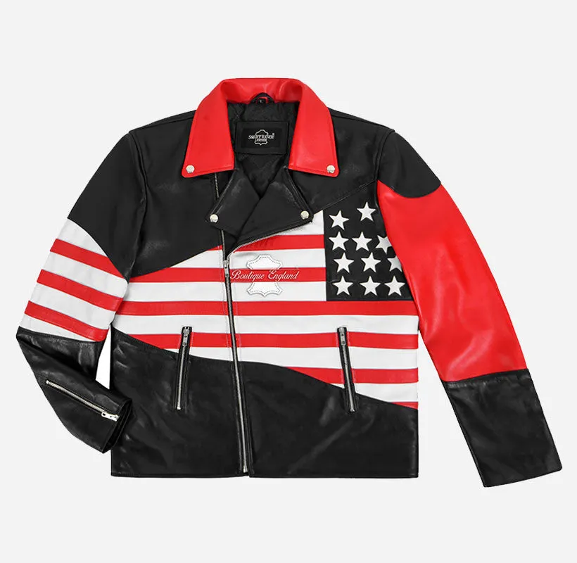 AMERICAN FLAG Men's Leather Jacket Biker Style Jacket