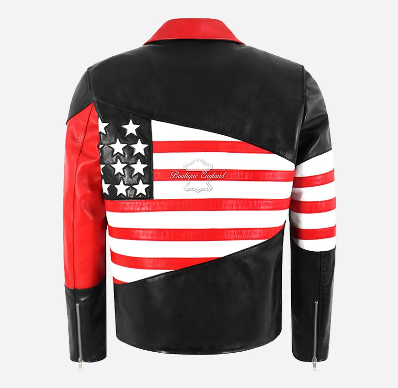 AMERICAN FLAG Men's Leather Jacket Biker Style Jacket