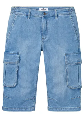 Bermudas vaqueras elásticas de corte cómodo y regular azul claro denim