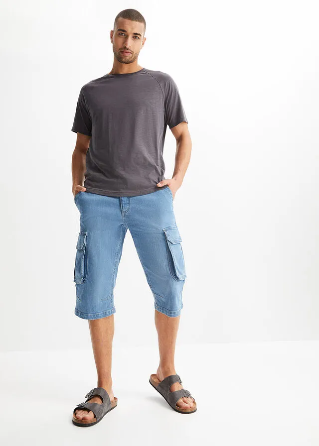 Bermudas vaqueras elásticas de corte cómodo y regular azul claro denim