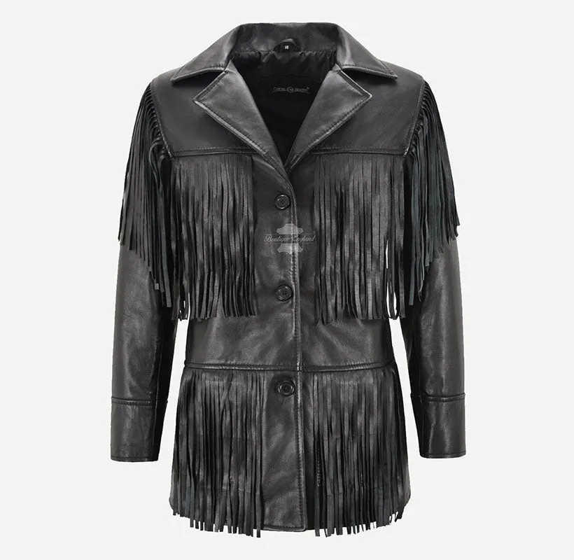 BONNIE FRINGE JACKET WOMEN WESTERN BOHEMIAN FRINGE Leather JACKET