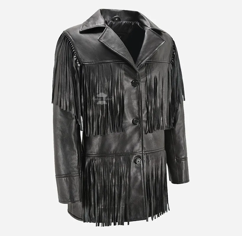 BONNIE FRINGE JACKET WOMEN WESTERN BOHEMIAN FRINGE Leather JACKET