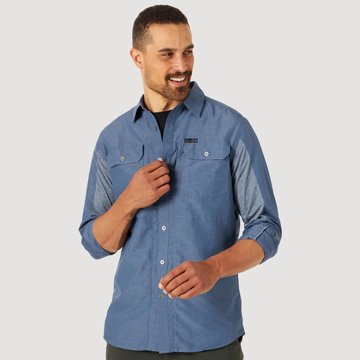 Camisa Manga Larga Outdoor Hombre ATG By Wrangler Mixed Materials Azul