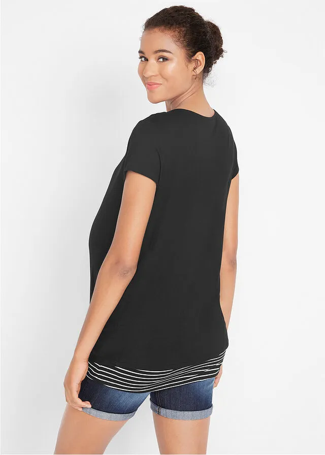 Camiseta de maternidad con función para lactancia Negro-blanco de rayas