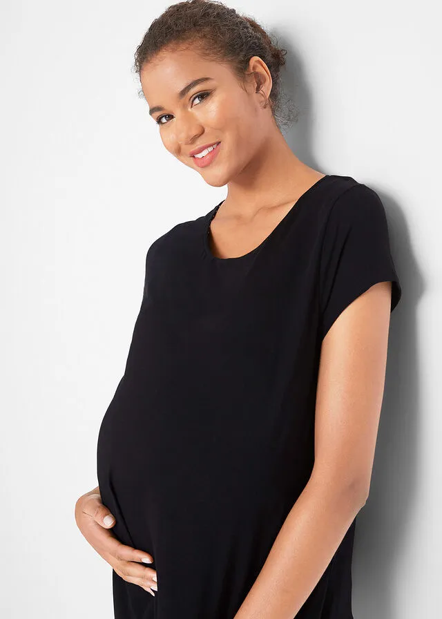 Camiseta de maternidad con función para lactancia Negro-blanco de rayas