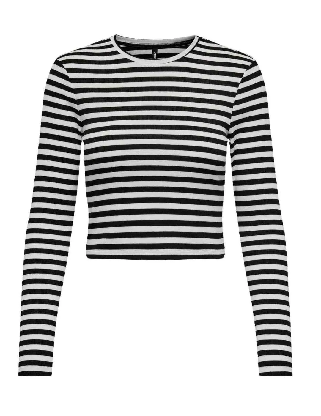 Camiseta Only Elina blanco negro manga larga para mujer