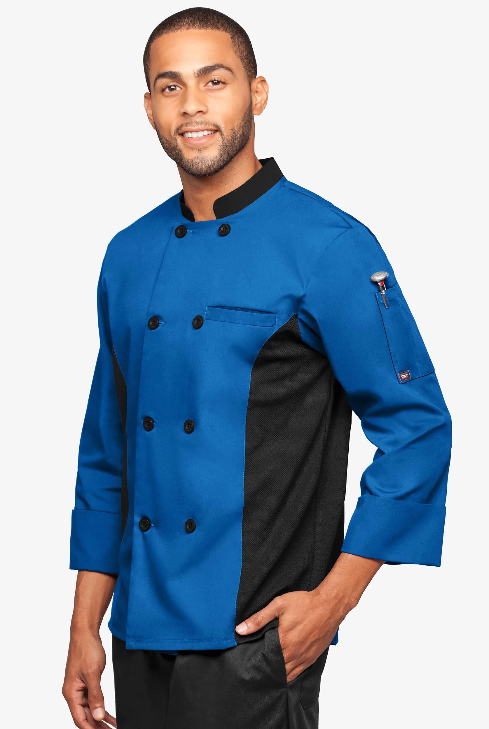 Chaqueta de gastronomía con mangas 3/4 y paneles de malla para hombre