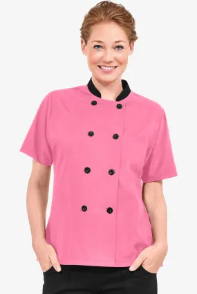 Chaqueta manga corta de gastronomía con doble abotonadura y 1 bolsillo para mujer