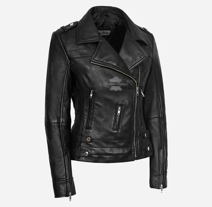 JOSIE WOMEN'S LEATHER BIKER JACKET Real Leather Fashion Jacket