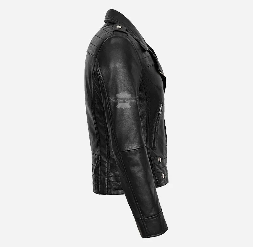 JOSIE WOMEN'S LEATHER BIKER JACKET Real Leather Fashion Jacket