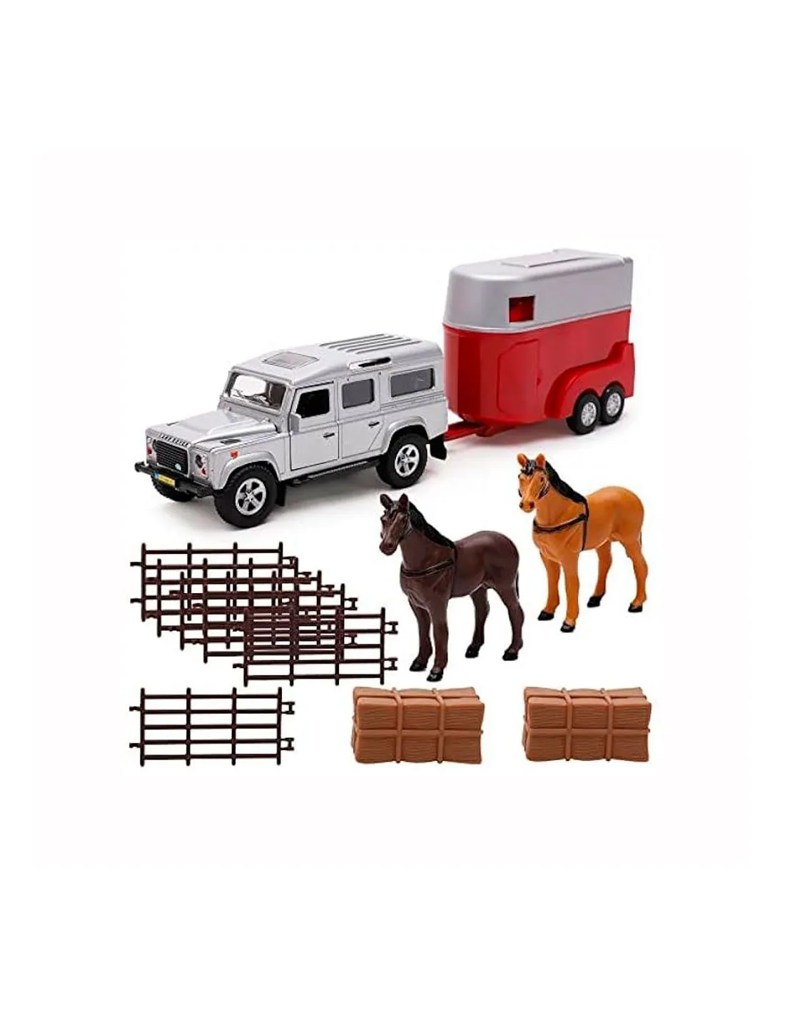 Juguete coche Land Rover con van & caballos & cercado