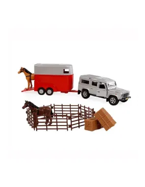 Juguete coche Land Rover con van & caballos & cercado