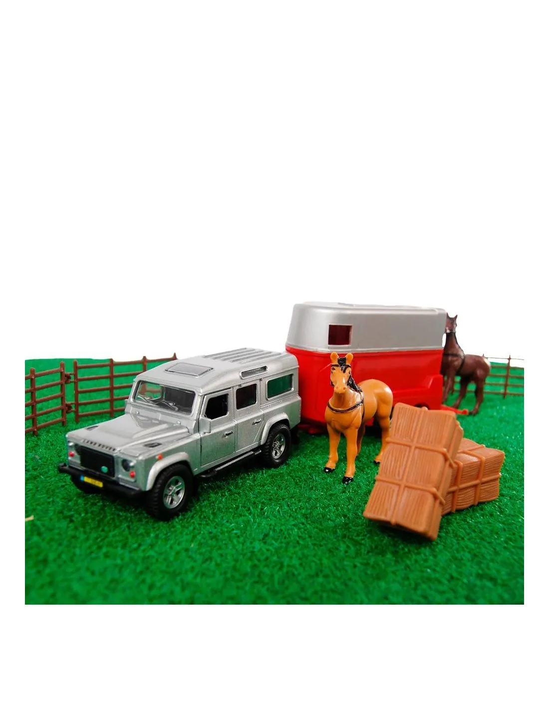 Juguete coche Land Rover con van & caballos & cercado