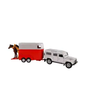 Juguete coche Land Rover gris con van & caballos