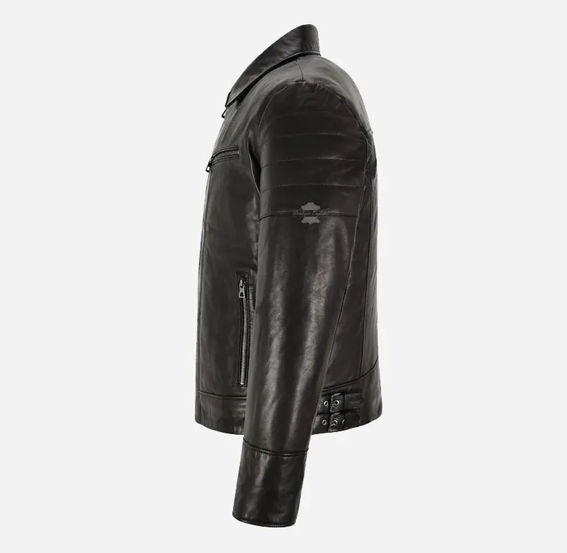 KIRBY Vegetable Tanned Leather Biker Jacket in Black