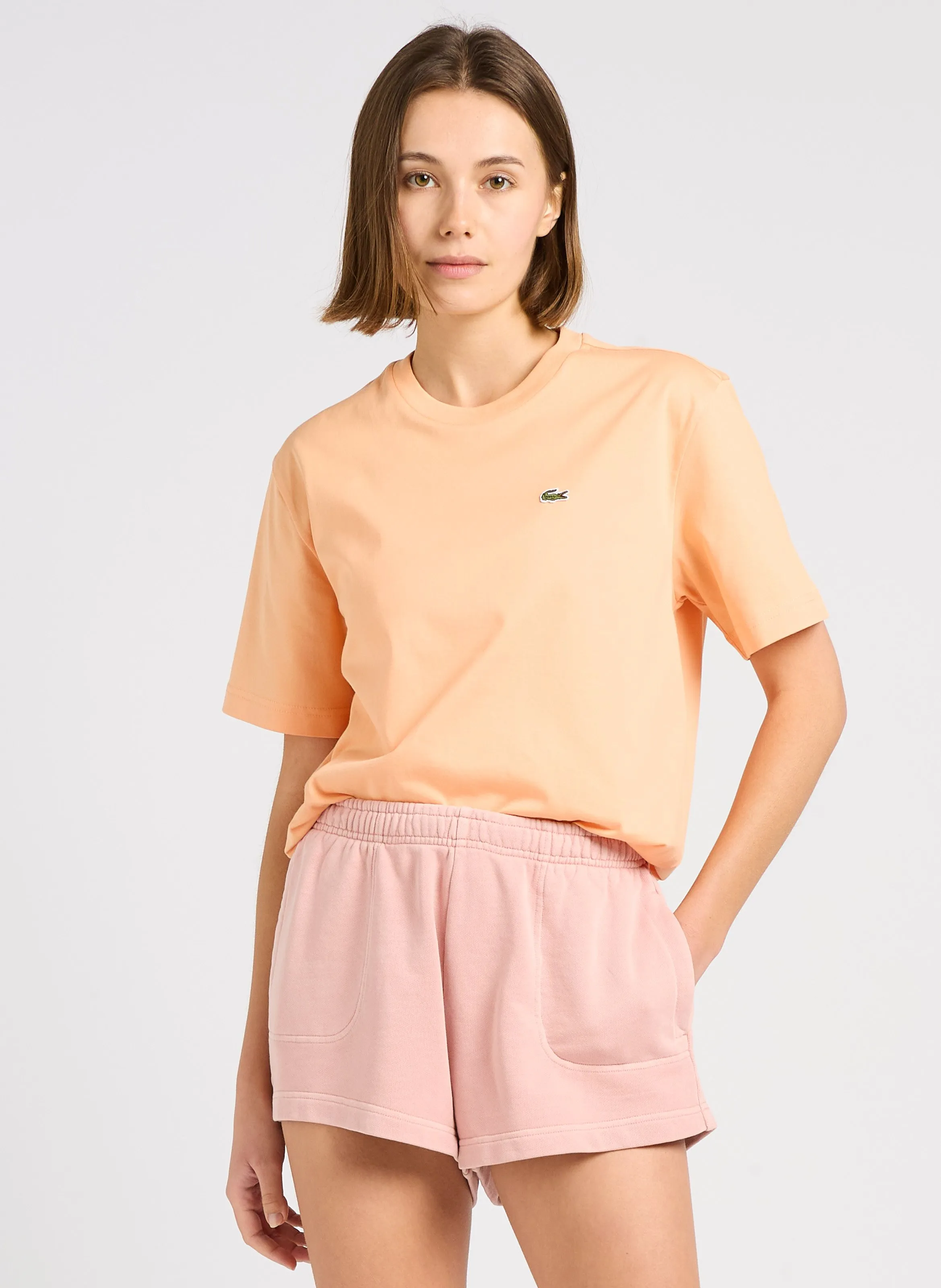 LACOSTE Camiseta de algodón de manga corta en naranja