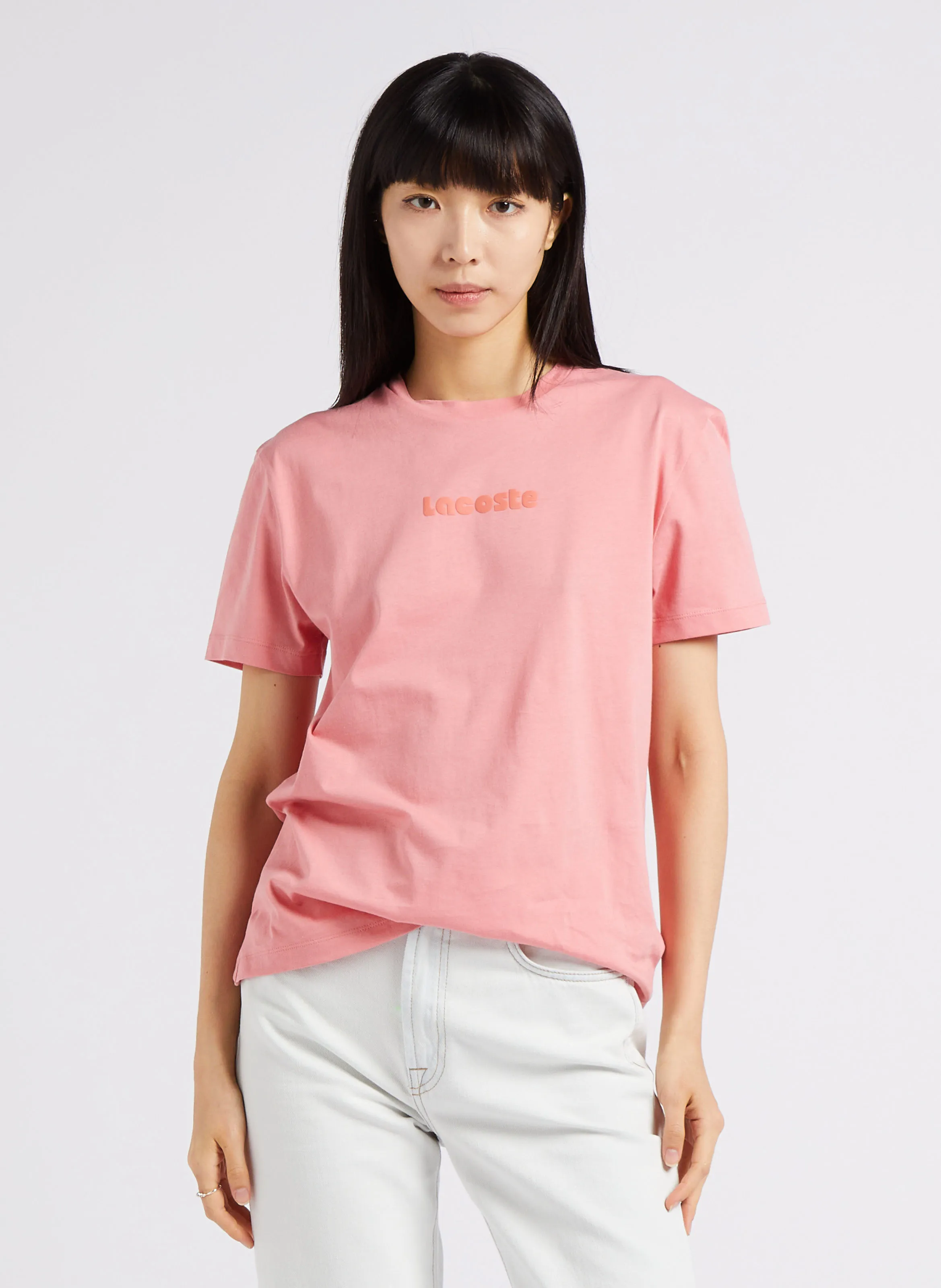 LACOSTE Camiseta de algodón de manga corta en rosa