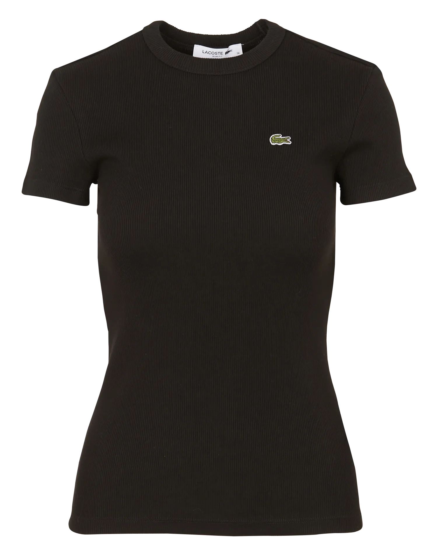 LACOSTE Camiseta de algodón entallada con cuello redondo en negro