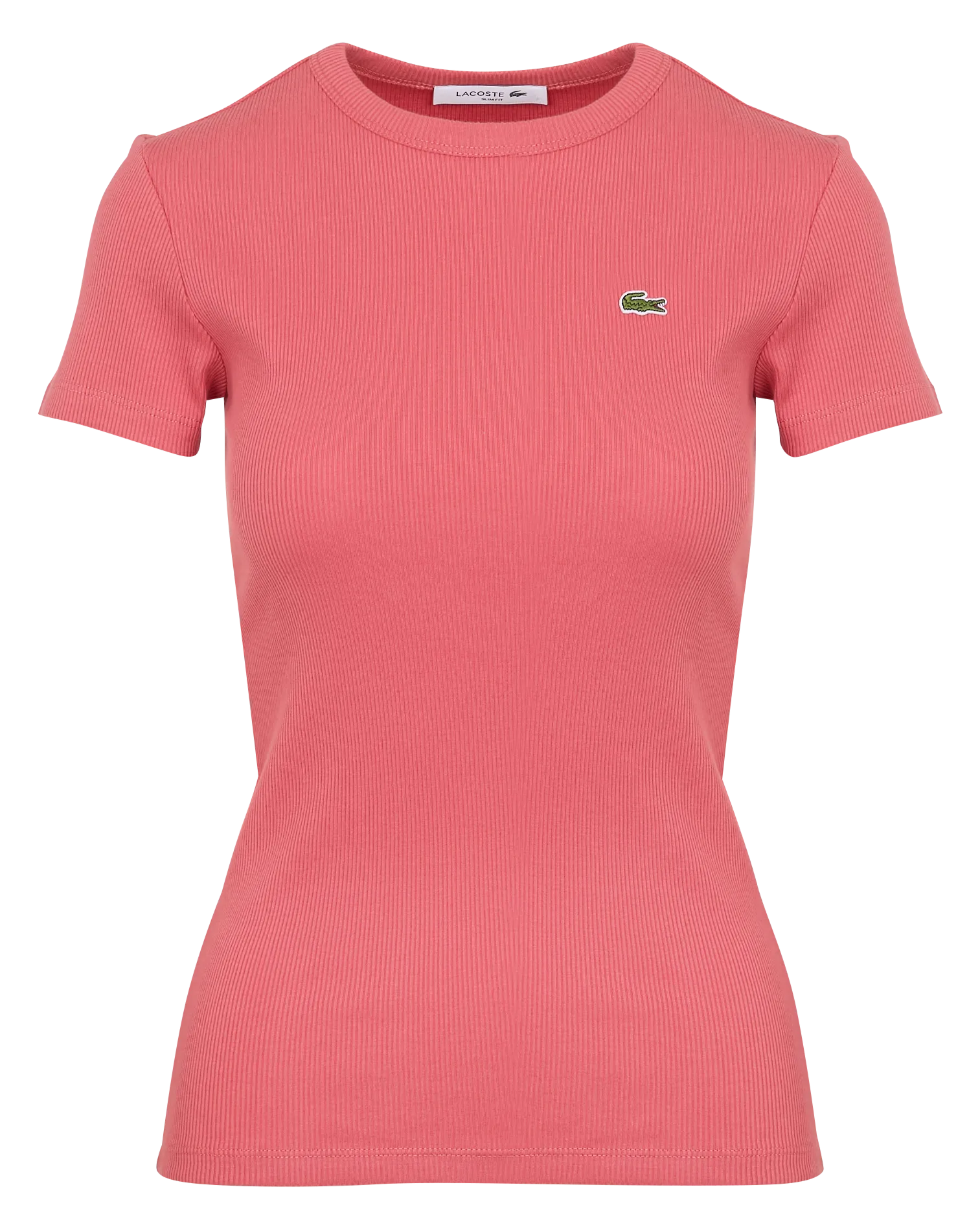 LACOSTE Camiseta de algodón entallada con cuello redondo en rojo