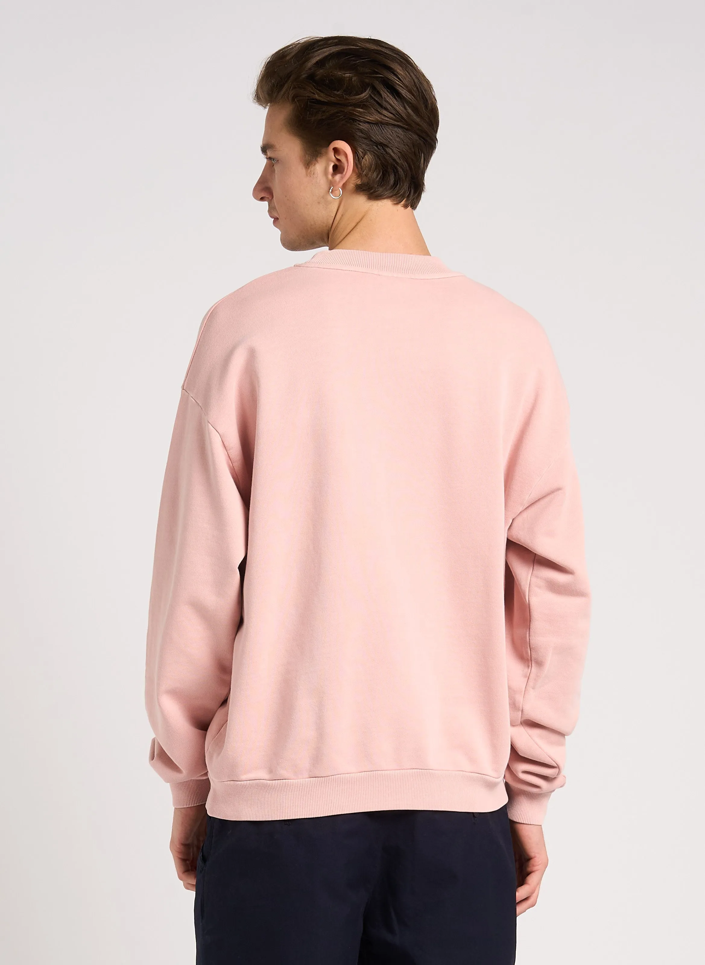 LACOSTE Sudadera oversize de algodón con cuello redondo en rosa