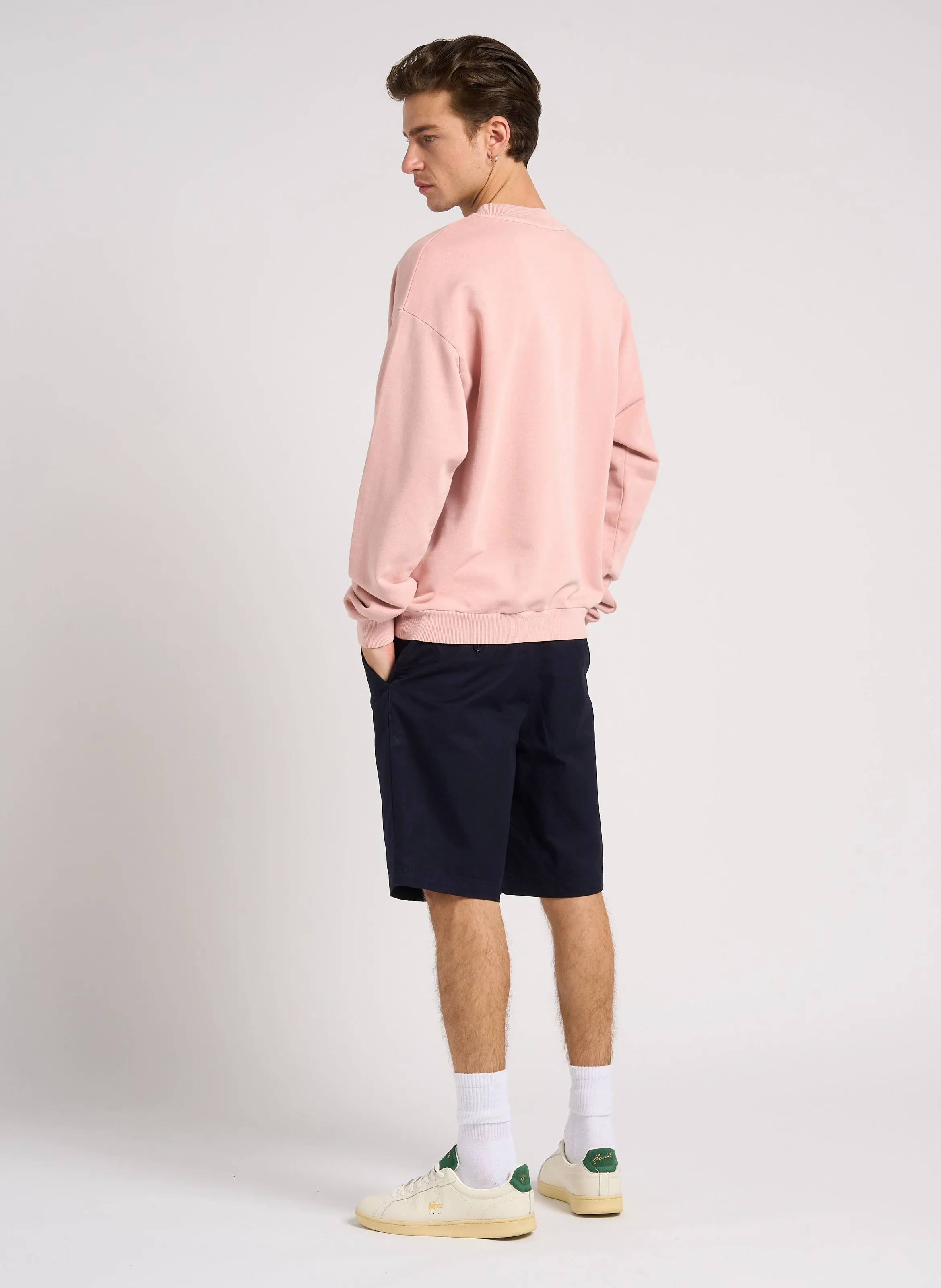 LACOSTE Sudadera oversize de algodón con cuello redondo en rosa