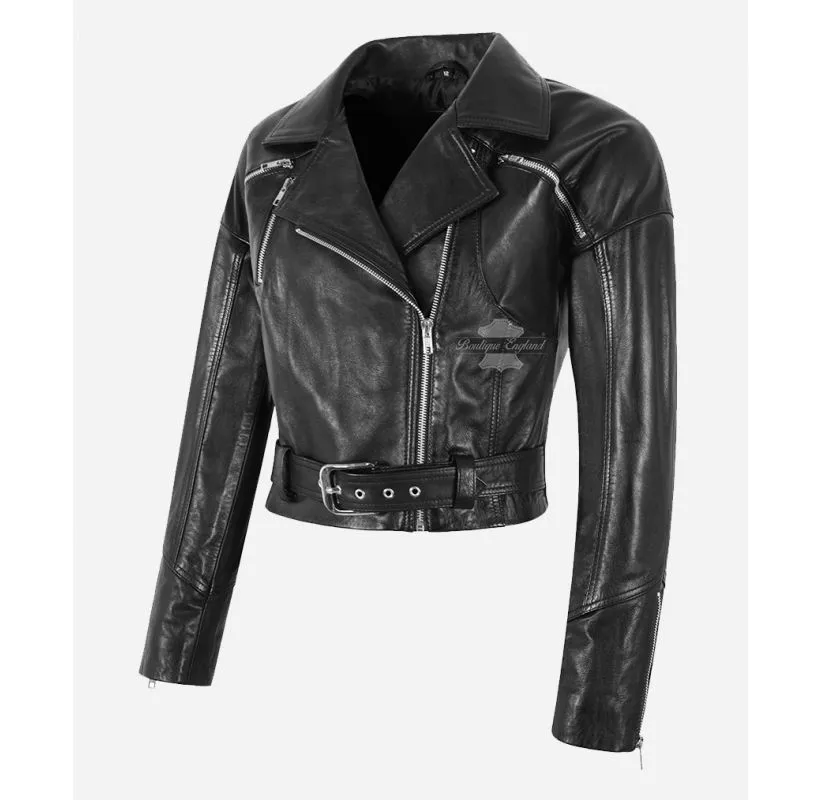 Ladies 80's Cropped Jacket Short Body Real Leather Fashion Jacket