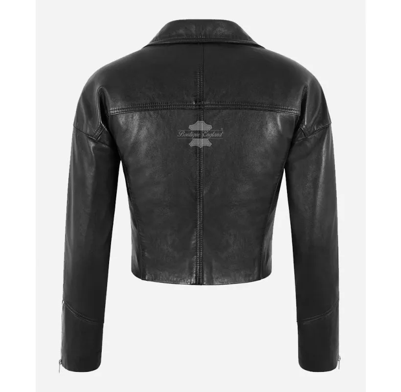 Ladies 80's Cropped Jacket Short Body Real Leather Fashion Jacket