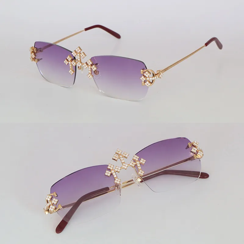 Nuevo Moissanite Diamond Set Gafas de sol sin montura para mujer Piedras grandes Gafas de sol de diamante de 4 quilates Gafas de