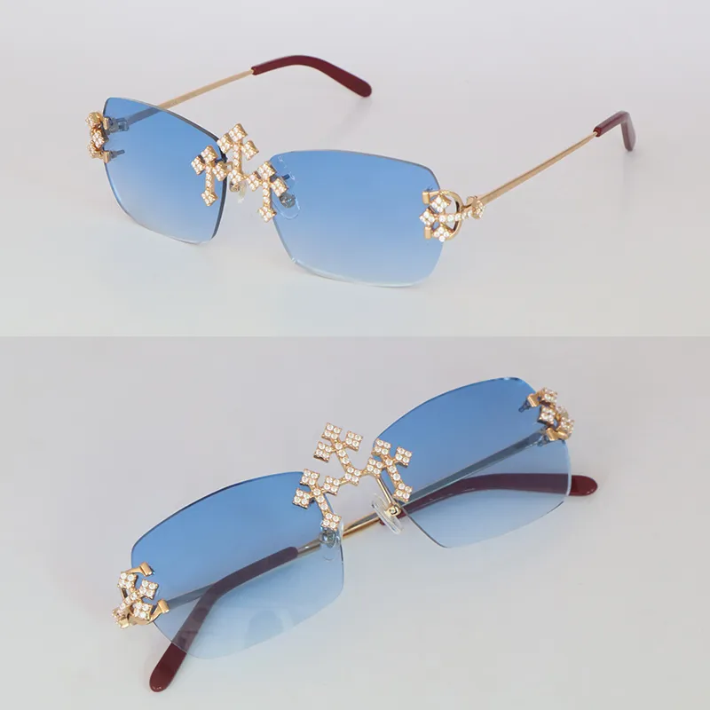 Nuevo Moissanite Diamond Set Gafas de sol sin montura para mujer Piedras grandes Gafas de sol de diamante de 4 quilates Gafas de