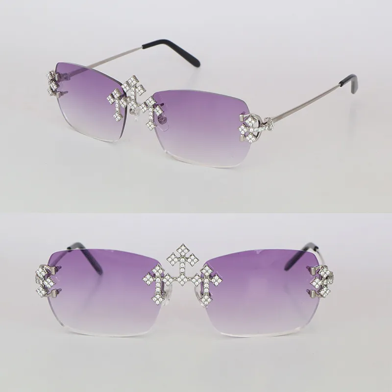 Nuevo Moissanite Diamond Set Gafas de sol sin montura para mujer Piedras grandes Gafas de sol de diamante de 4 quilates Gafas de