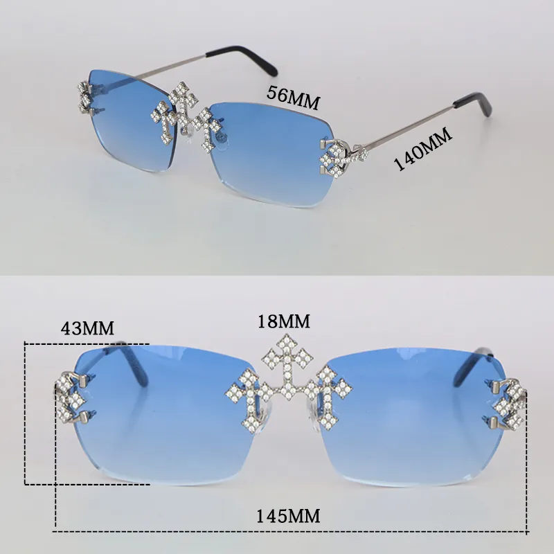 Nuevo Moissanite Diamond Set Gafas de sol sin montura para mujer Piedras grandes Gafas de sol de diamante de 4 quilates Gafas de