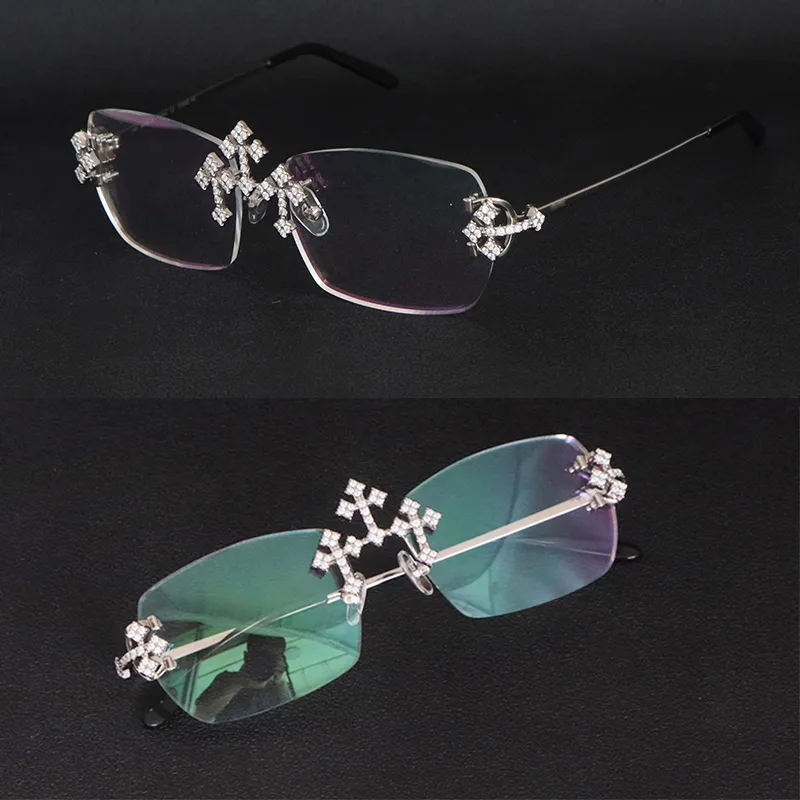 Nuevo Moissanite Diamond Set Gafas de sol sin montura para mujer Piedras grandes Gafas de sol de diamante de 4 quilates Gafas de