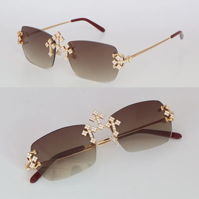 Nuevo Moissanite Diamond Set Gafas de sol sin montura para mujer Piedras grandes Gafas de sol de diamante de 4 quilates Gafas de