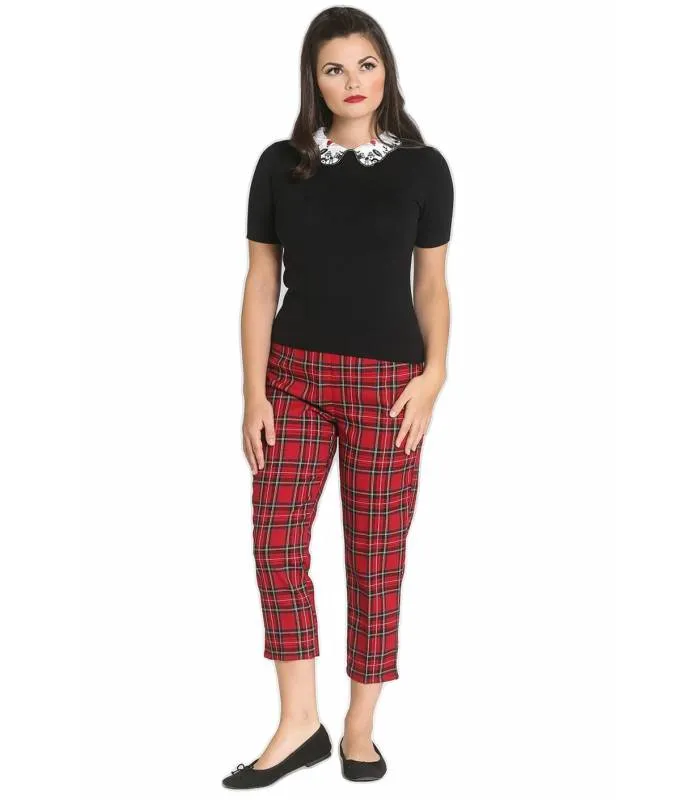 Pantalon capri tartan rojo Irvine Cigarette Trousers HLB50009 Hell Bunny