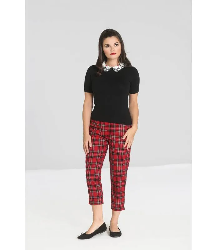 Pantalon capri tartan rojo Irvine Cigarette Trousers HLB50009 Hell Bunny