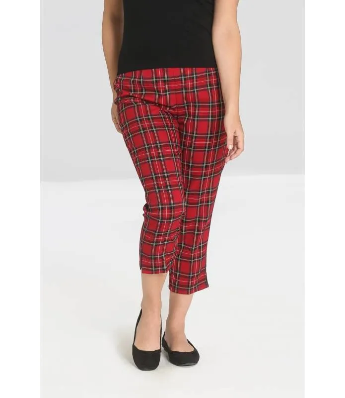 Pantalon capri tartan rojo Irvine Cigarette Trousers HLB50009 Hell Bunny