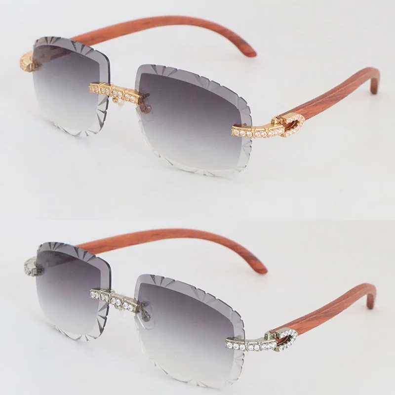 Venta de gafas de sol de madera con diamantes grandes de lujo para hombre, gafas sin montura de madera originales para mujer 820