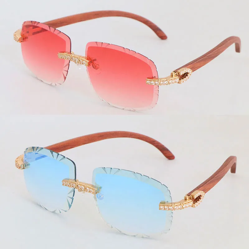 Venta de gafas de sol de madera con diamantes grandes de lujo para hombre, gafas sin montura de madera originales para mujer 820