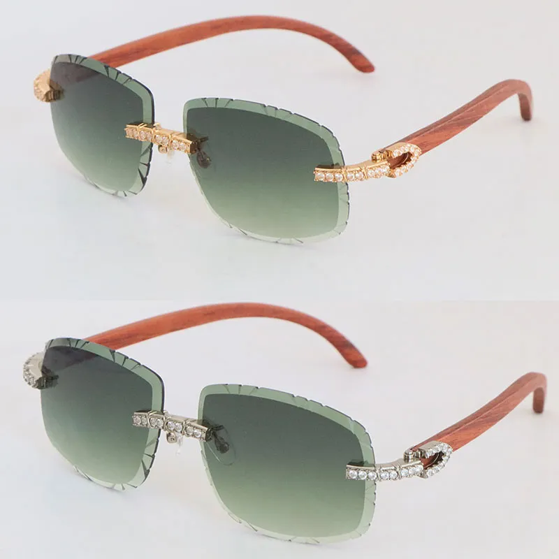 Venta de gafas de sol de madera con diamantes grandes de lujo para hombre, gafas sin montura de madera originales para mujer 820