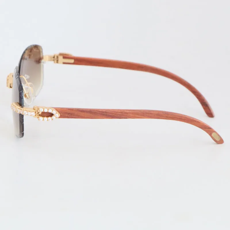 Venta de gafas de sol de madera con diamantes grandes de lujo para hombre, gafas sin montura de madera originales para mujer 820