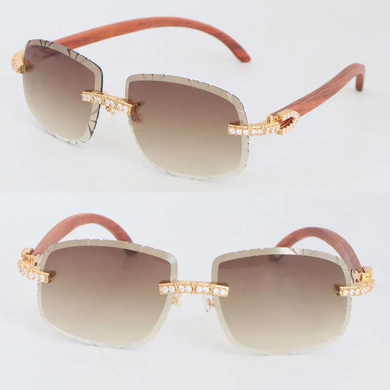 Venta de gafas de sol de madera con diamantes grandes de lujo para hombre, gafas sin montura de madera originales para mujer 820