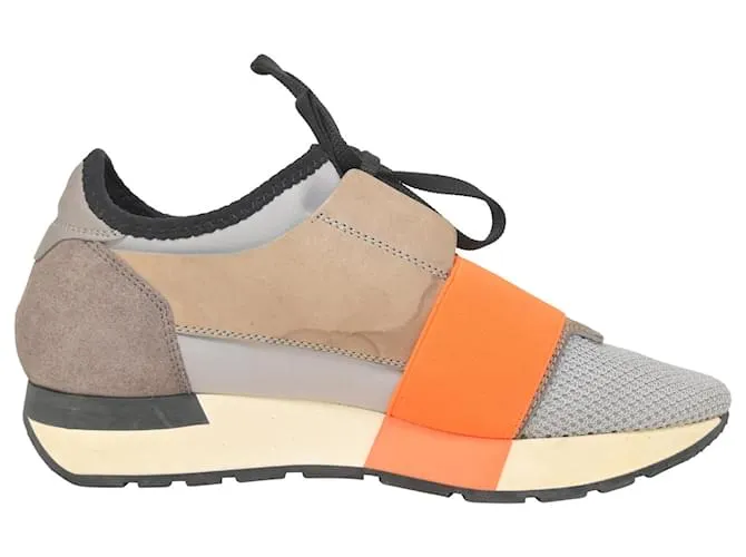 Zapatilla Balenciaga Race Runner en piel y ante multicolor Gris 