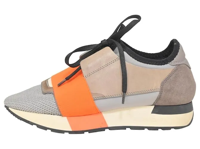 Zapatilla Balenciaga Race Runner en piel y ante multicolor Gris 