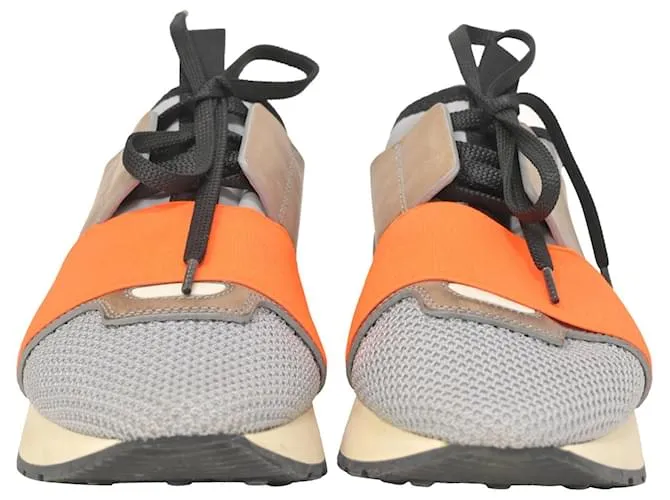 Zapatilla Balenciaga Race Runner en piel y ante multicolor Gris 