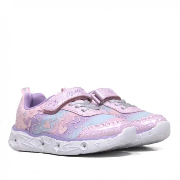 Zapatillas deporte rosas y lilas con corazones y luces