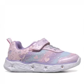 Zapatillas deporte rosas y lilas con corazones y luces